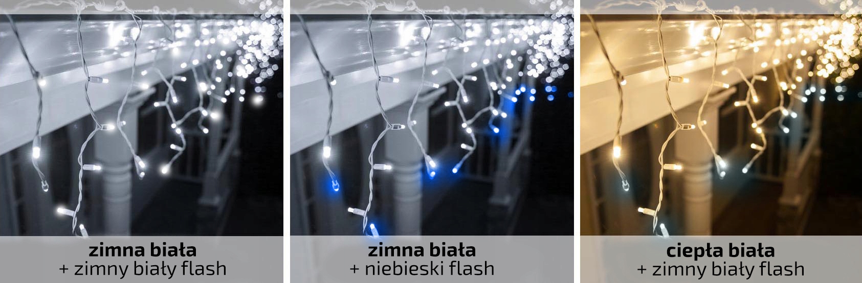 LAMPKI ŚWIĄTECZNE ZEWNĘTRZNE SOPLE 300led12m FLASH Długość sznura 12 m