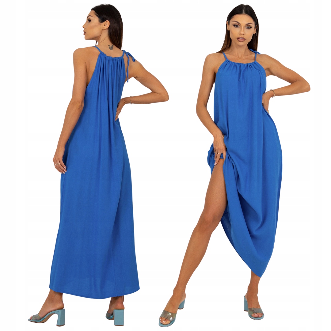 Maxi Šaty Oversize s ramínky, modré, velikost L