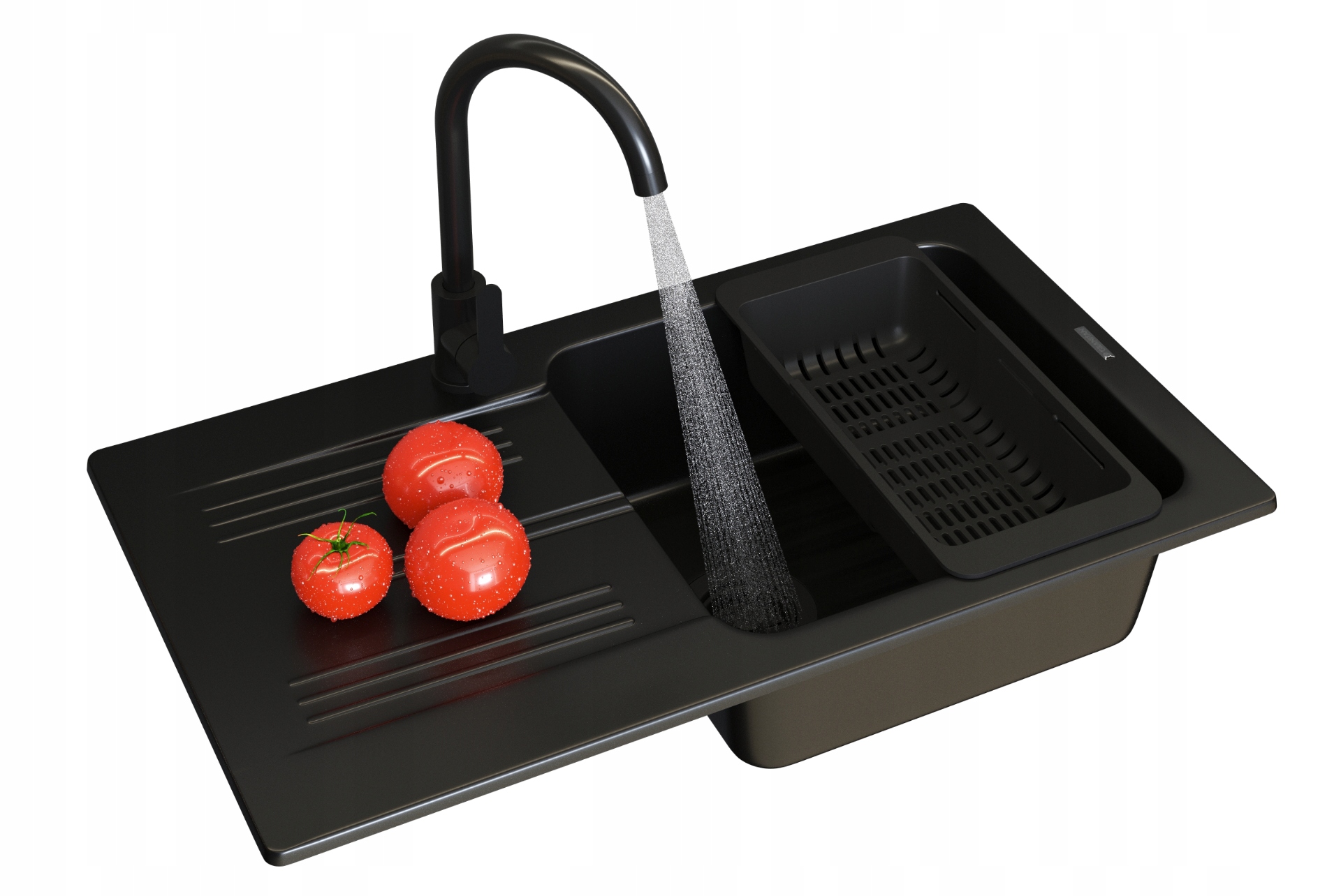 Dřez Dřez Ada Jednokomorový Dřez Černý Baterie Sifon Košík