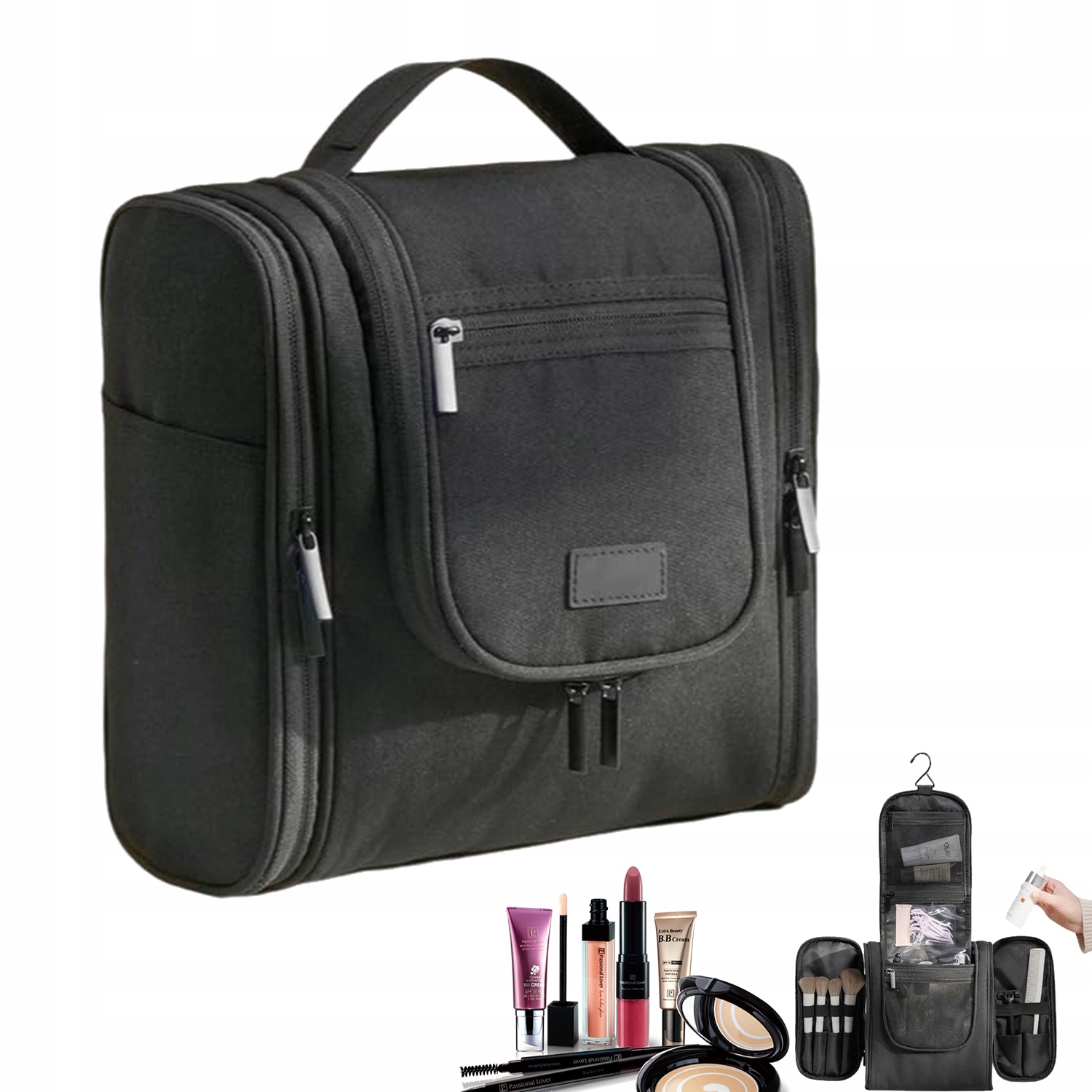 Kosmetická Taška Na Kempování A Cestování, Velká, Černá, Z Rept Materiálu, Vícekomorová