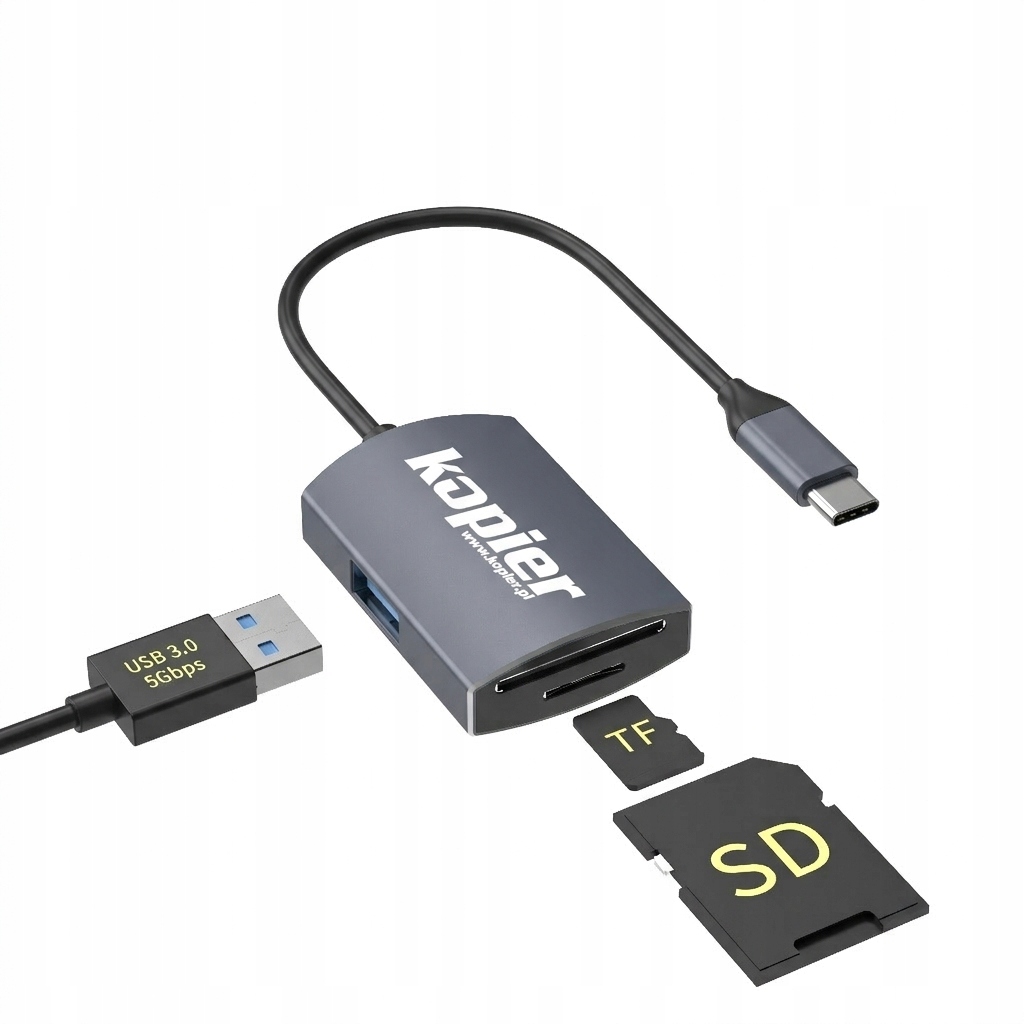 CZYTNIK KART PAMIĘCI SD / MICRO SD (TF) + HUB USB 3.0 – ADAPTER USB-C 3w1