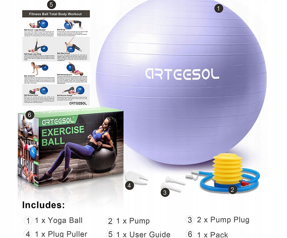 PIŁKA DO ĆWICZEŃ FITNESS 65CM LILA ARTEESOL