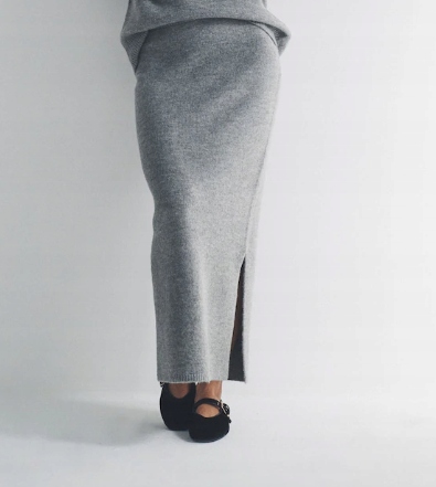Set Knitted Crew Neck Jumper and Sukně Co-Ord Light Grey Marl XL
