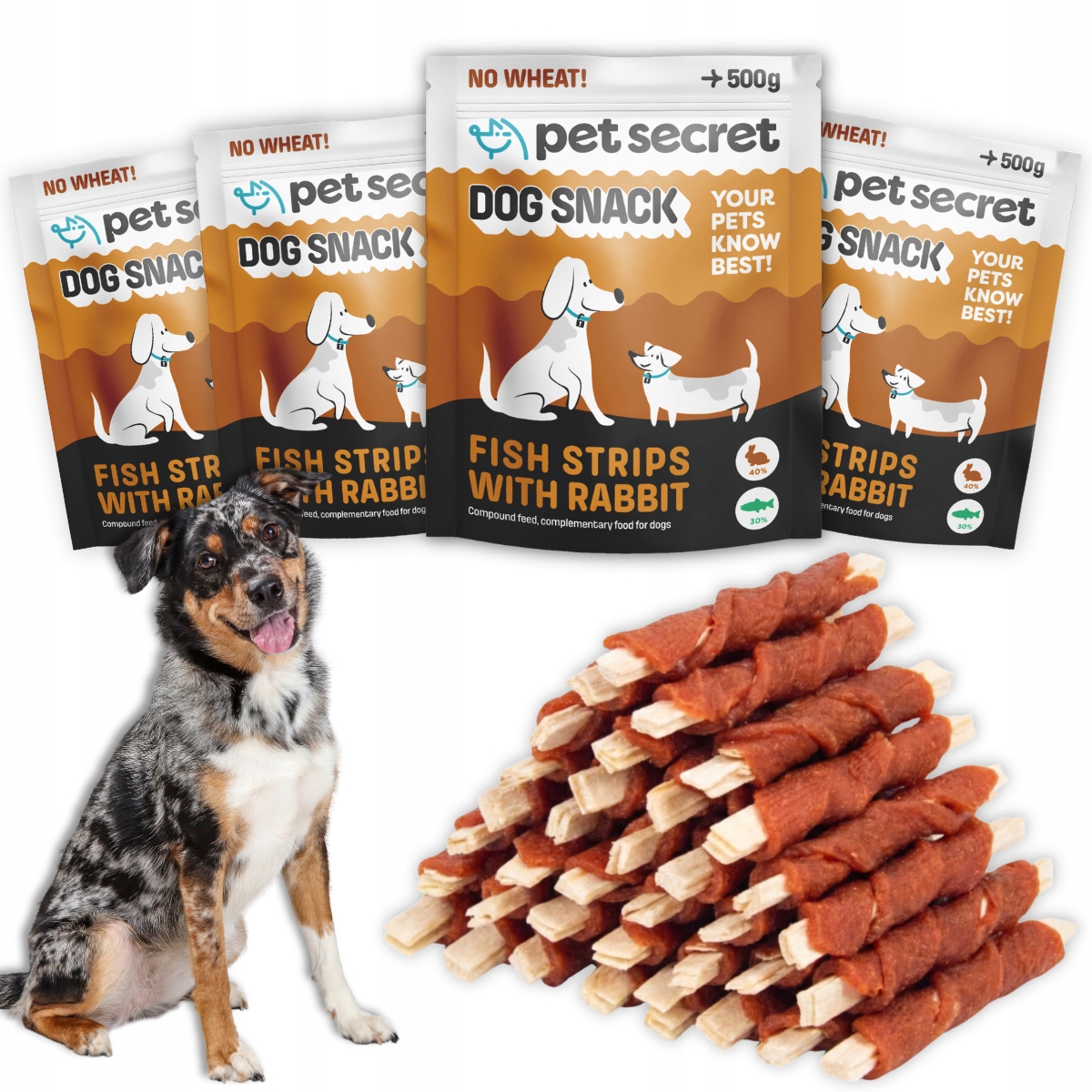 Pamlsky pro psa 4x500g Tyčinky s králičím masem Měkké Pet Secret