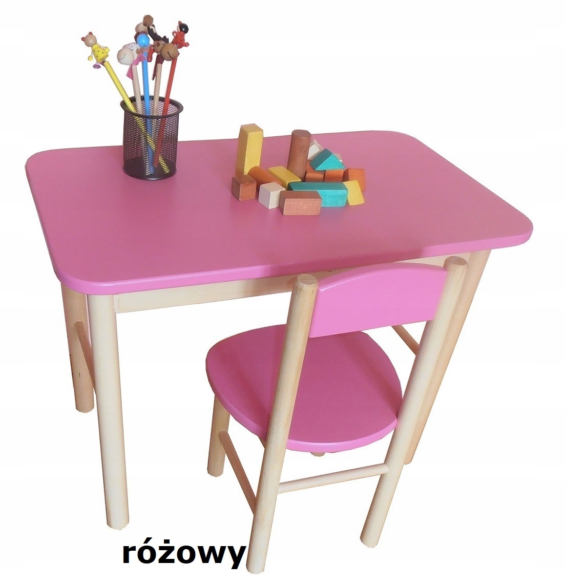 STOLIK Z KRZESEŁKIEM dla dzieci - drewniany - BIAŁY Kolor mebla biały