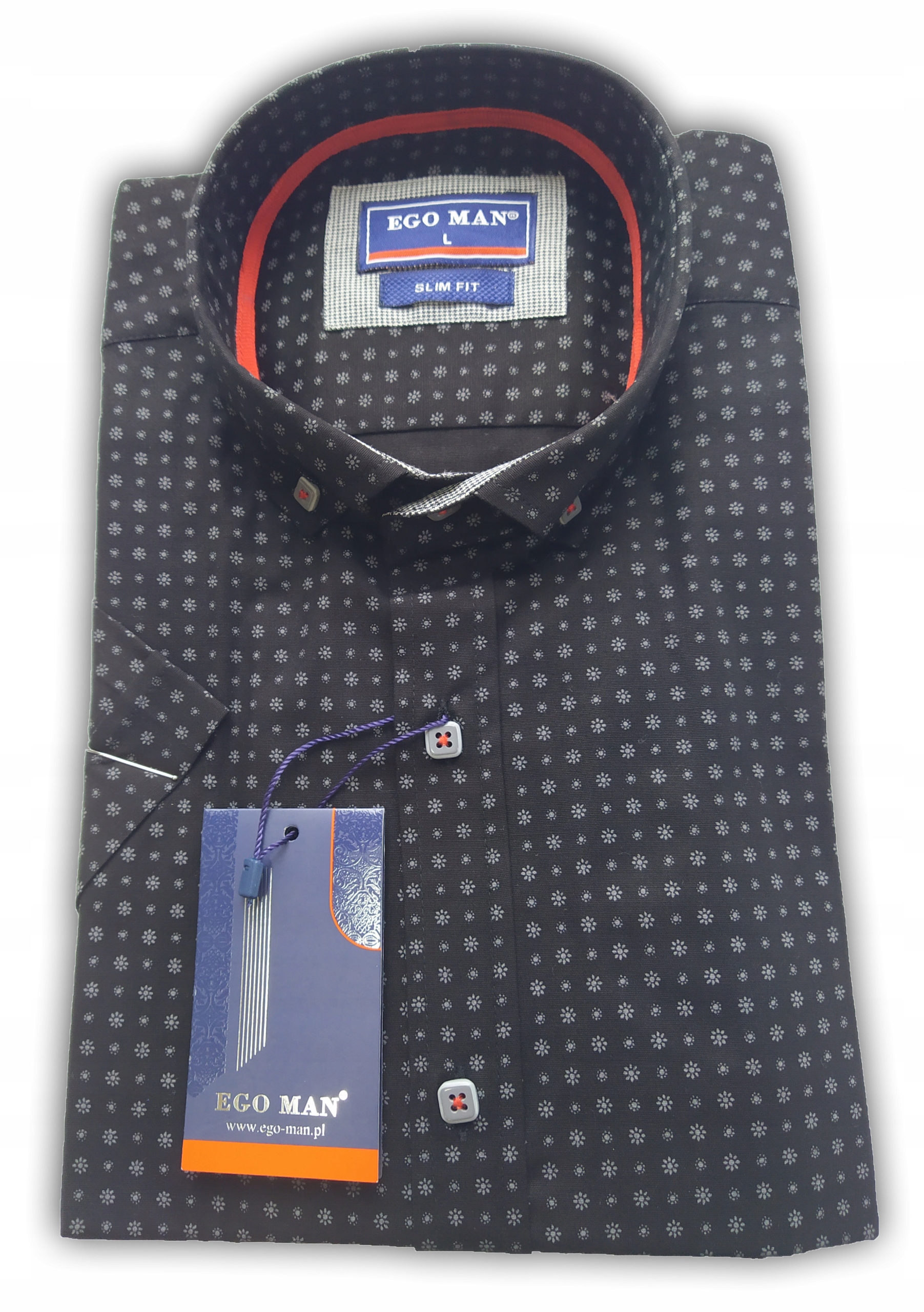 

+e26 Koszula Ego Man krótki rękaw L slim fit Wzór