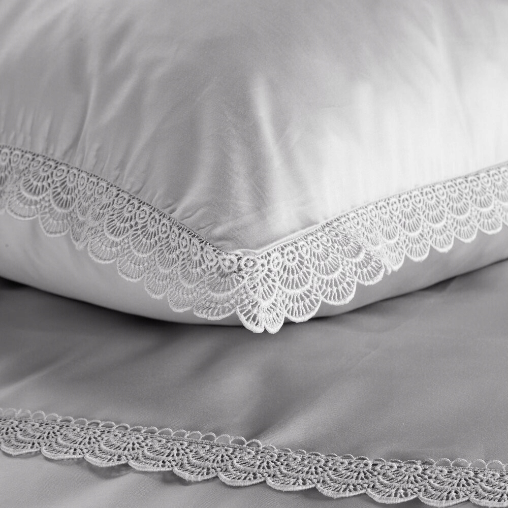 Súprava obliečok Nova Retro 220x200 strieborná čipka satén bavlna