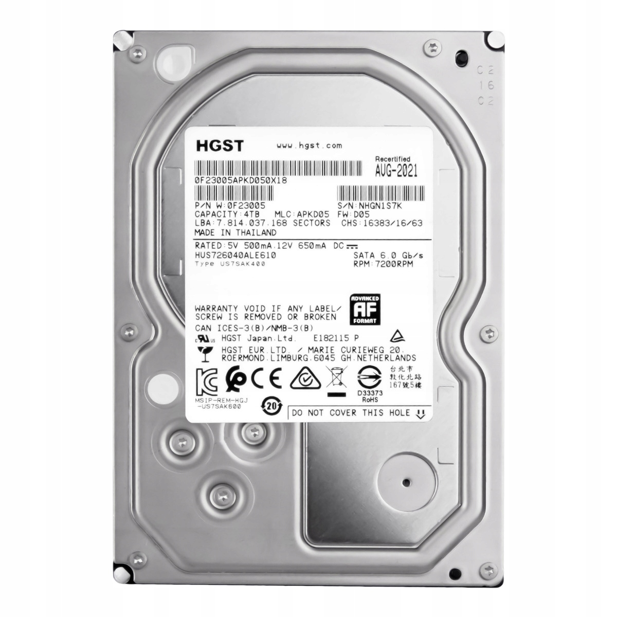 Hgst UltraStar 7K6000 4TB 7.2K 128MB Sata III 3.5'' HUS726040ALE610