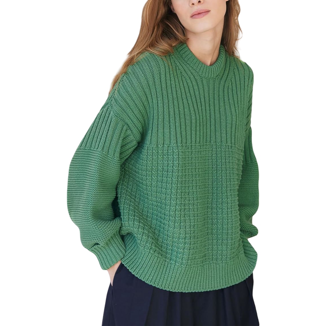 Dámský svetr Oversize Bufiaste Rukávy Vintage Stylový Zelená S