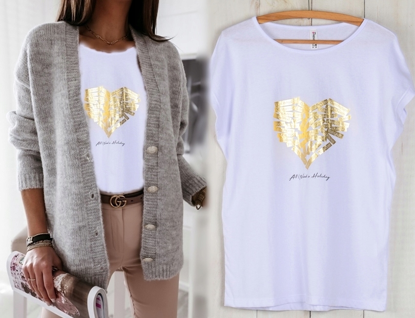 T-SHIRT KOSZULKA POD SWETER ZŁOTE SERCE L T60 Marka Modaistyl