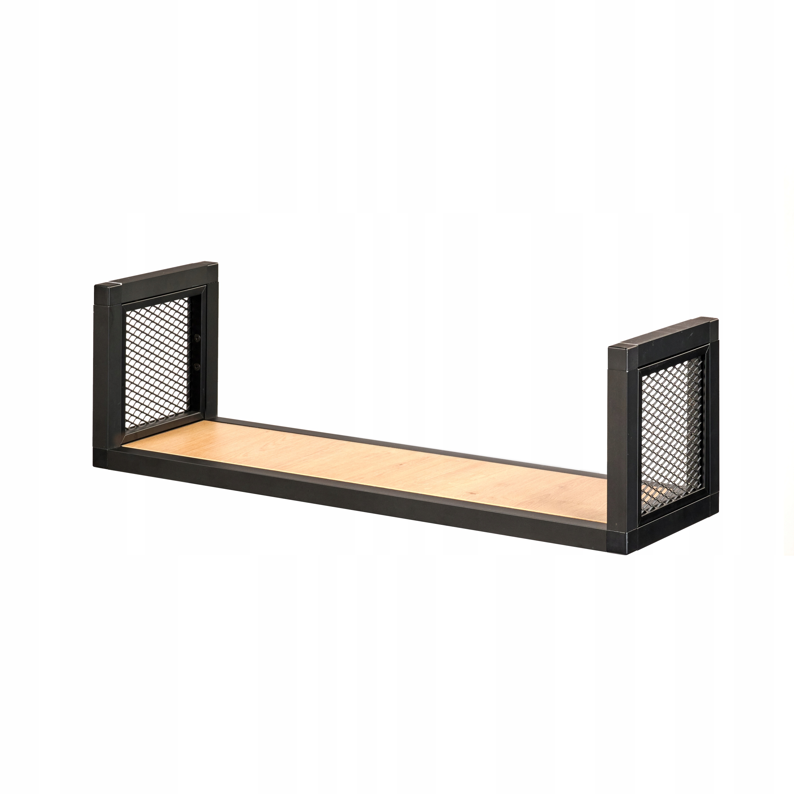 Industriální Hliníková Závěsná Polička Loft Černá Matná 450x180x180 Deska Dub