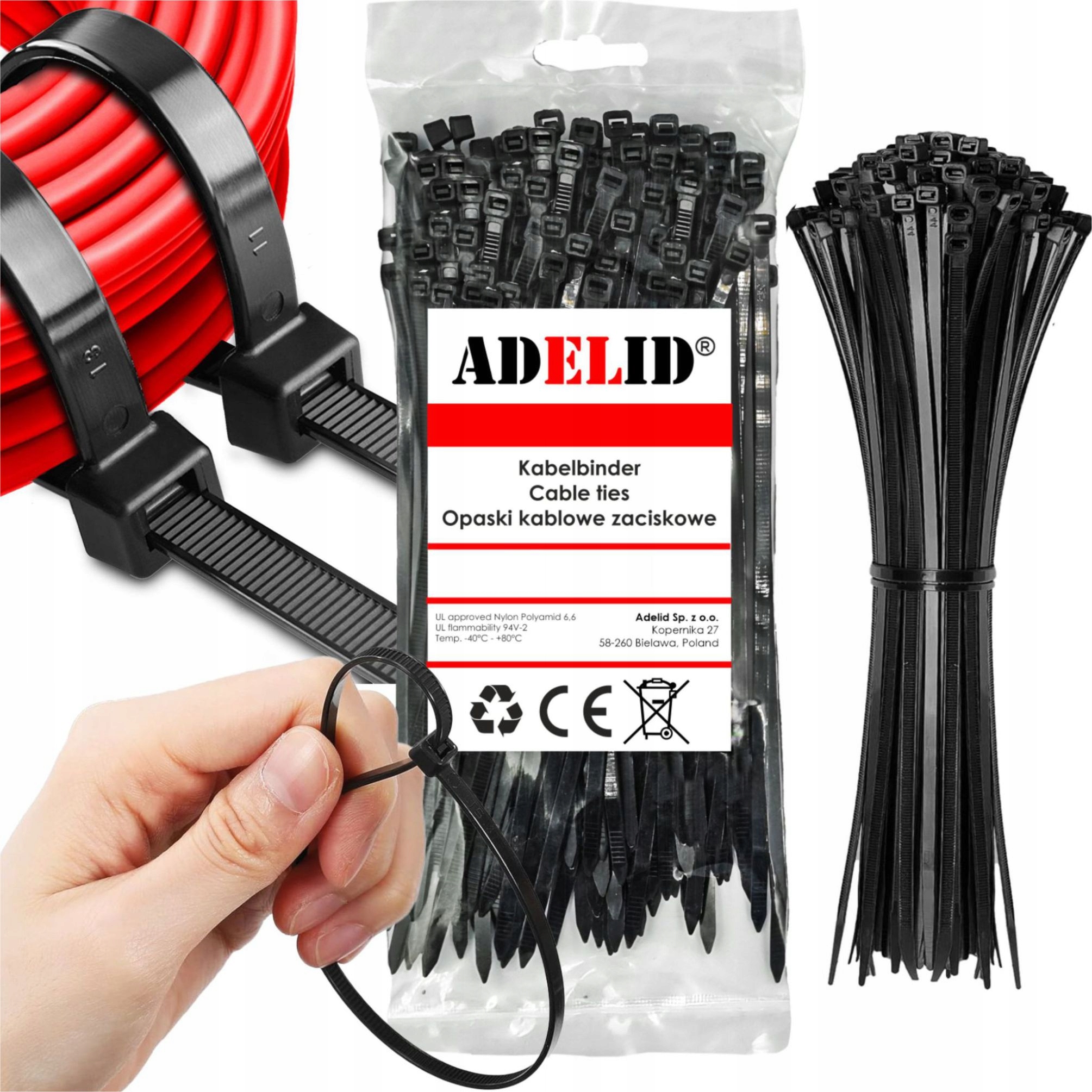 Mocne Opaski Zaciskowe Kablowe Trytki Czarne Taśma 7,6X450 100 Szt