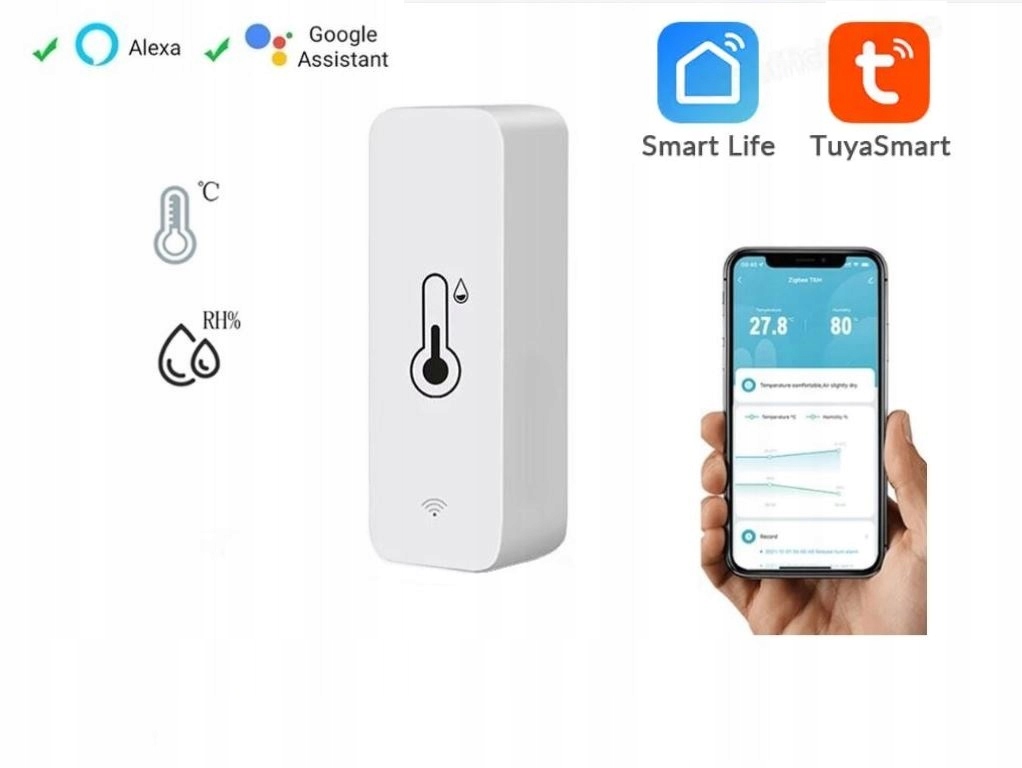 CZUJNIK TEMPERATURY I WILGOTNOŚCI WIFI - TUYA SMART LIFE ALEXA GOOGLE HOME
