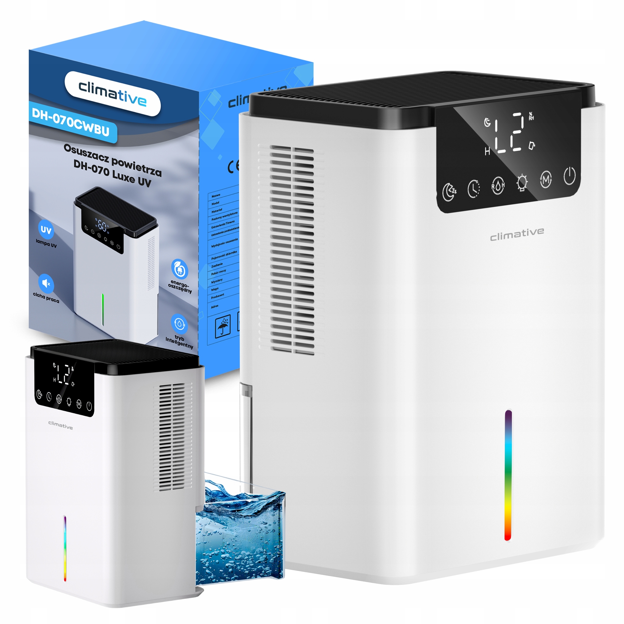 Cichy osuszacz powietrza domowy Luxe 2000ML Uv pochłaniacz wilgoci XXL