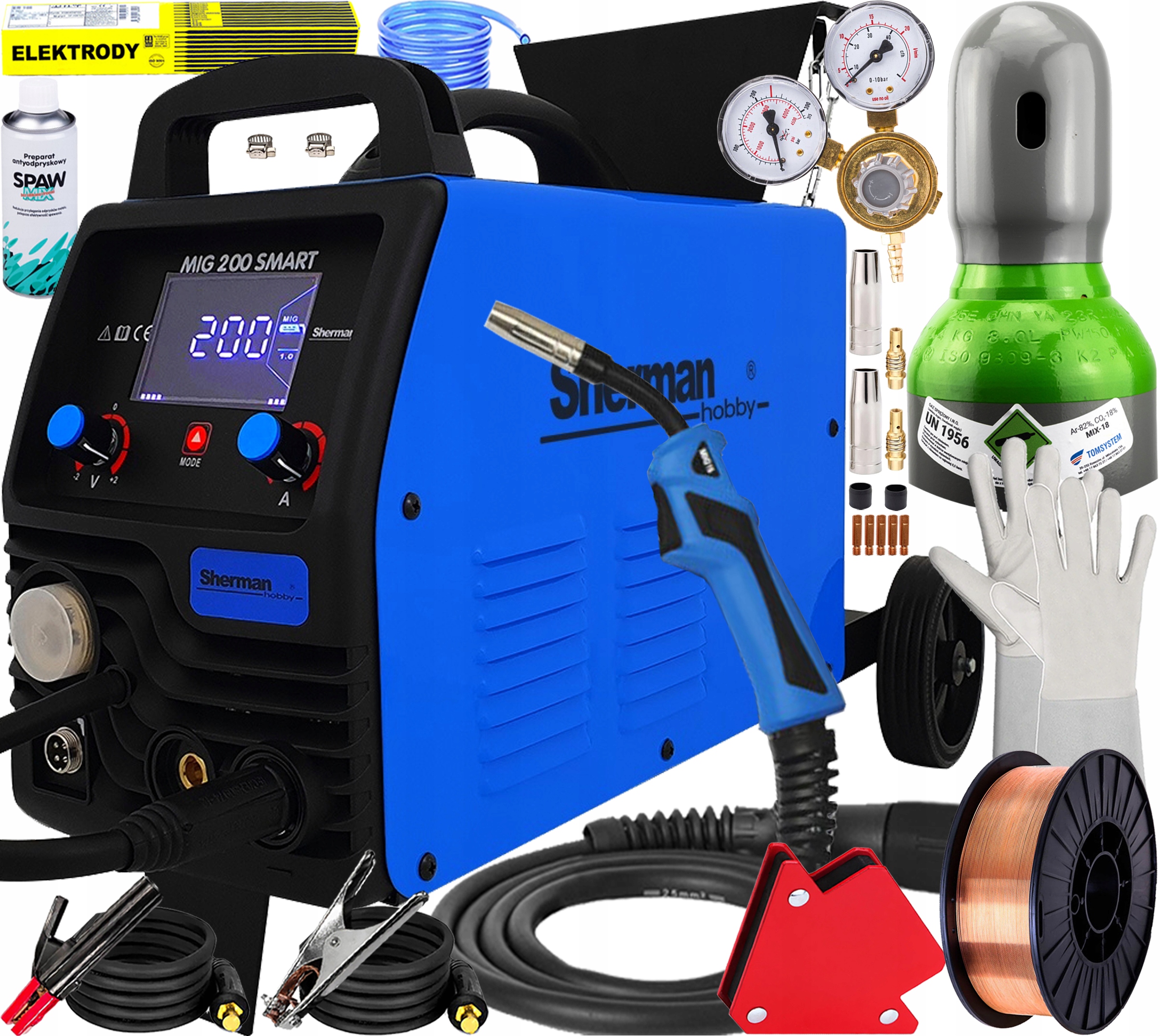 Spawarka Inwertorowa Sherman Mig 200 Smart Z Kółkami I Półką Na Butlę 200A
