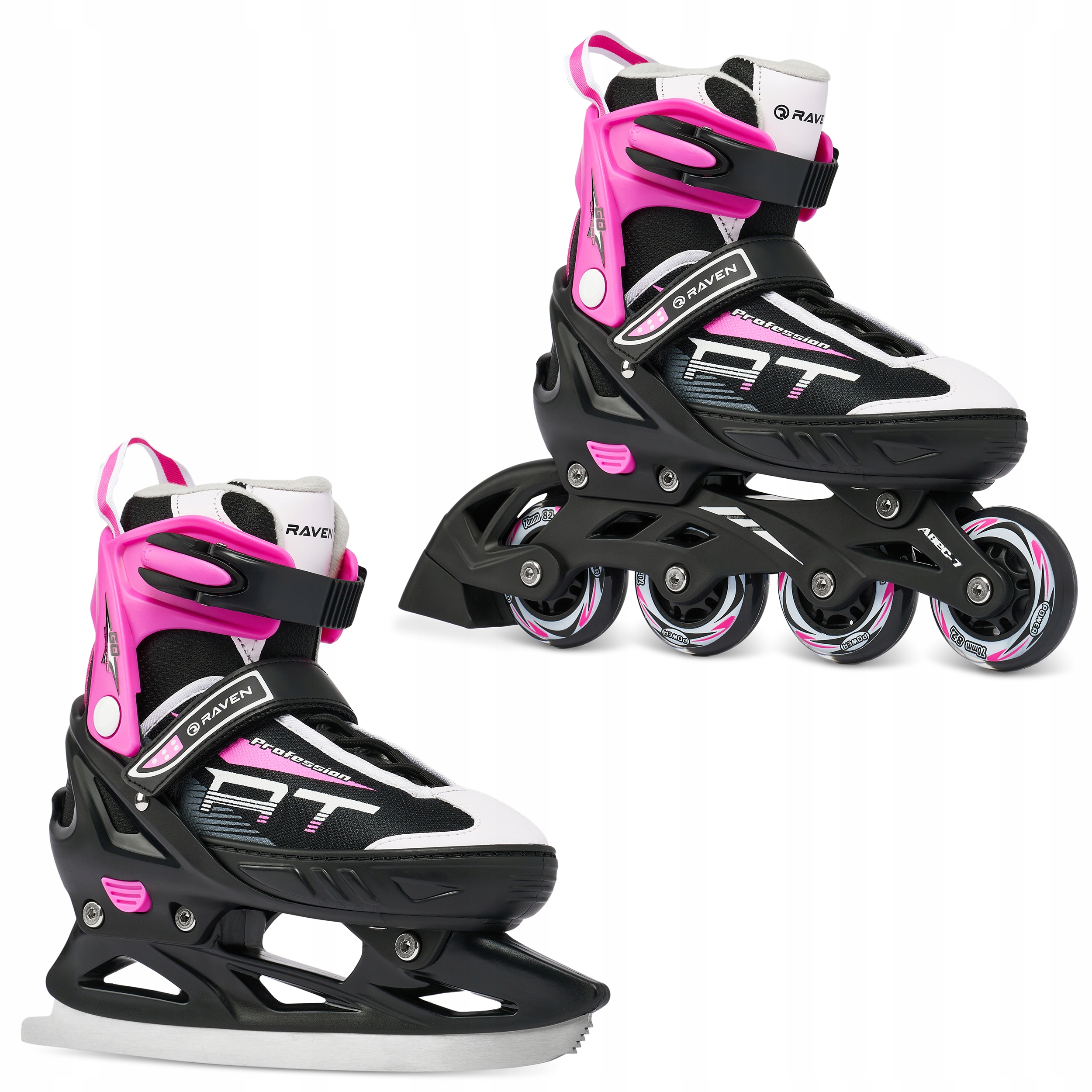 Rolki Łyżwy figurowe 2w1 Regulowane Raven Profession Black/Pink 31-35