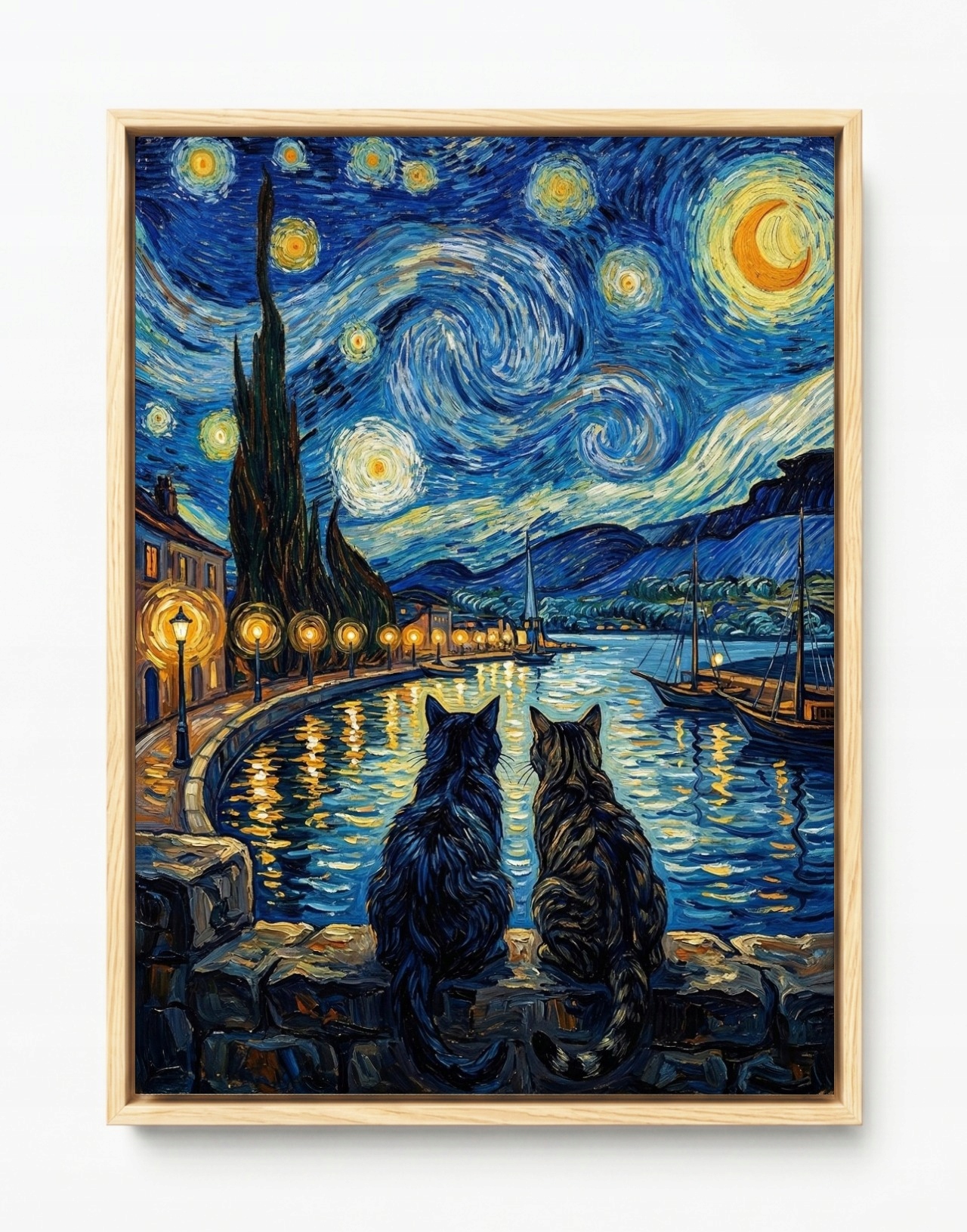 Obraz Rám Americký Box Hvězdná Noc Kočky Kamarádi Van Gogh Styl 60x80