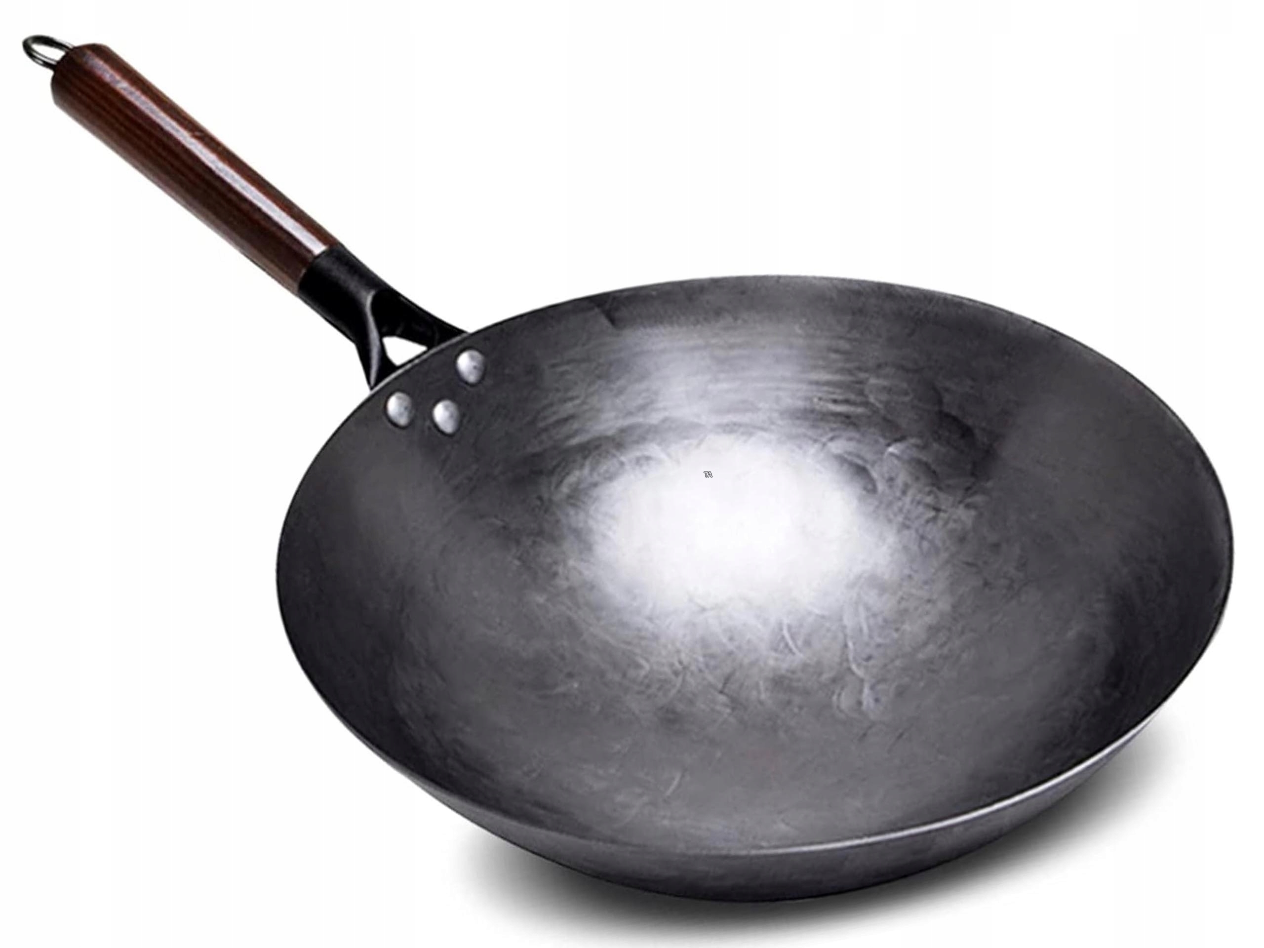 Wok Chiński Kuty Stalowy Patelnia Głęboka Chińska Drewniany Uchwyt 38cm