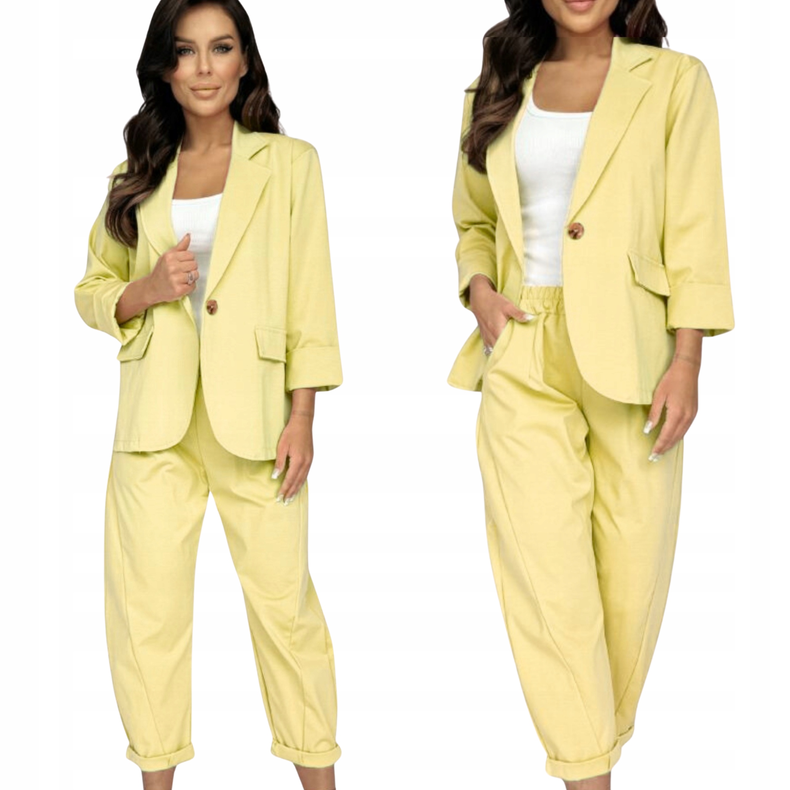 Garnitur Komplet Damski Marynarka Żakiet Spodnie Dres Bawełna Cytryna 2889