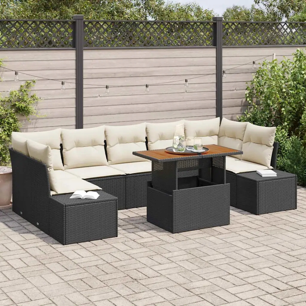 vidaXL Sada zahradních pohovek s úložištěm 8 pcs Černá Poly ratan
