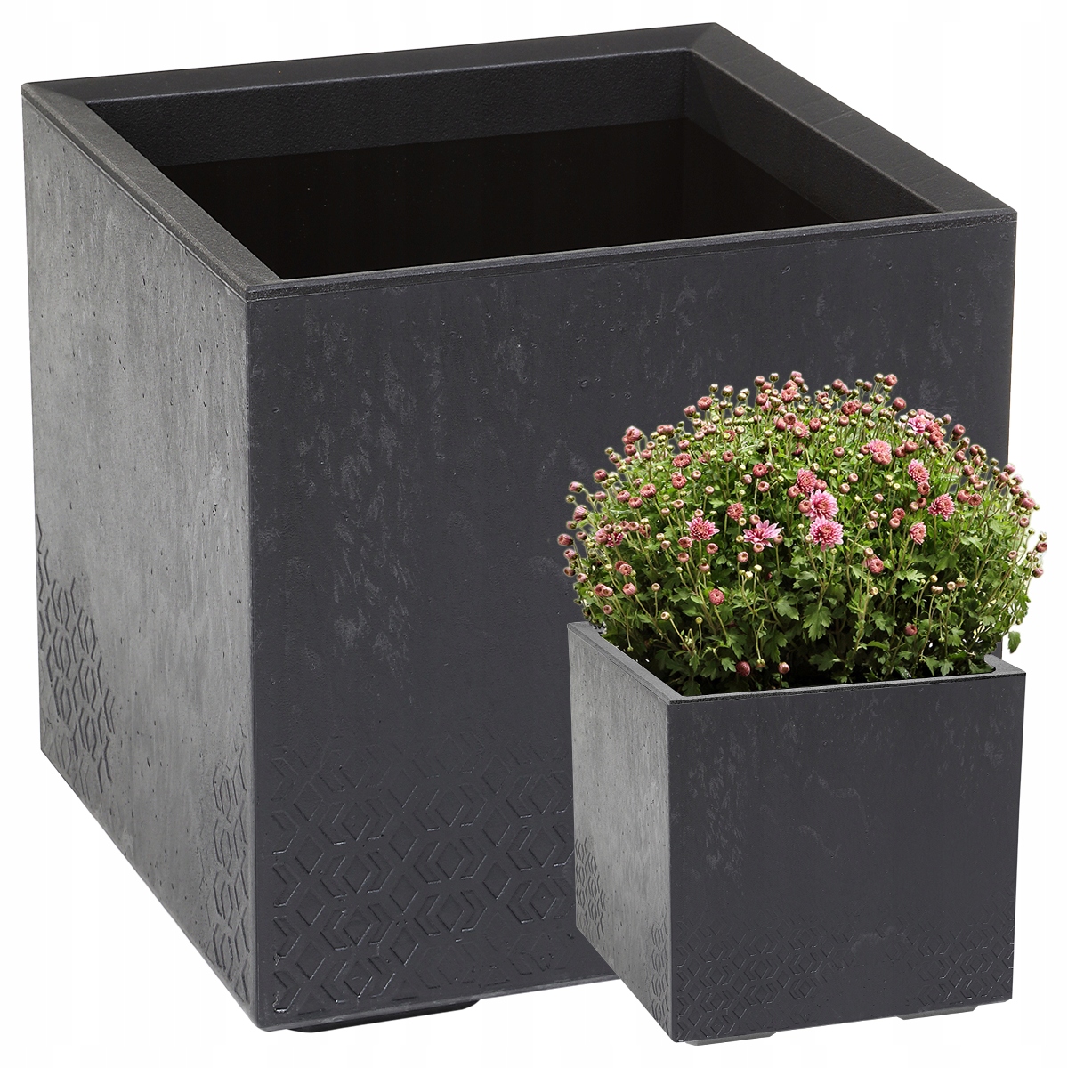 Kwietnik Donica Skrzynia Doniczka Misa Taras Czarny Beton Karo 40x40x40cm