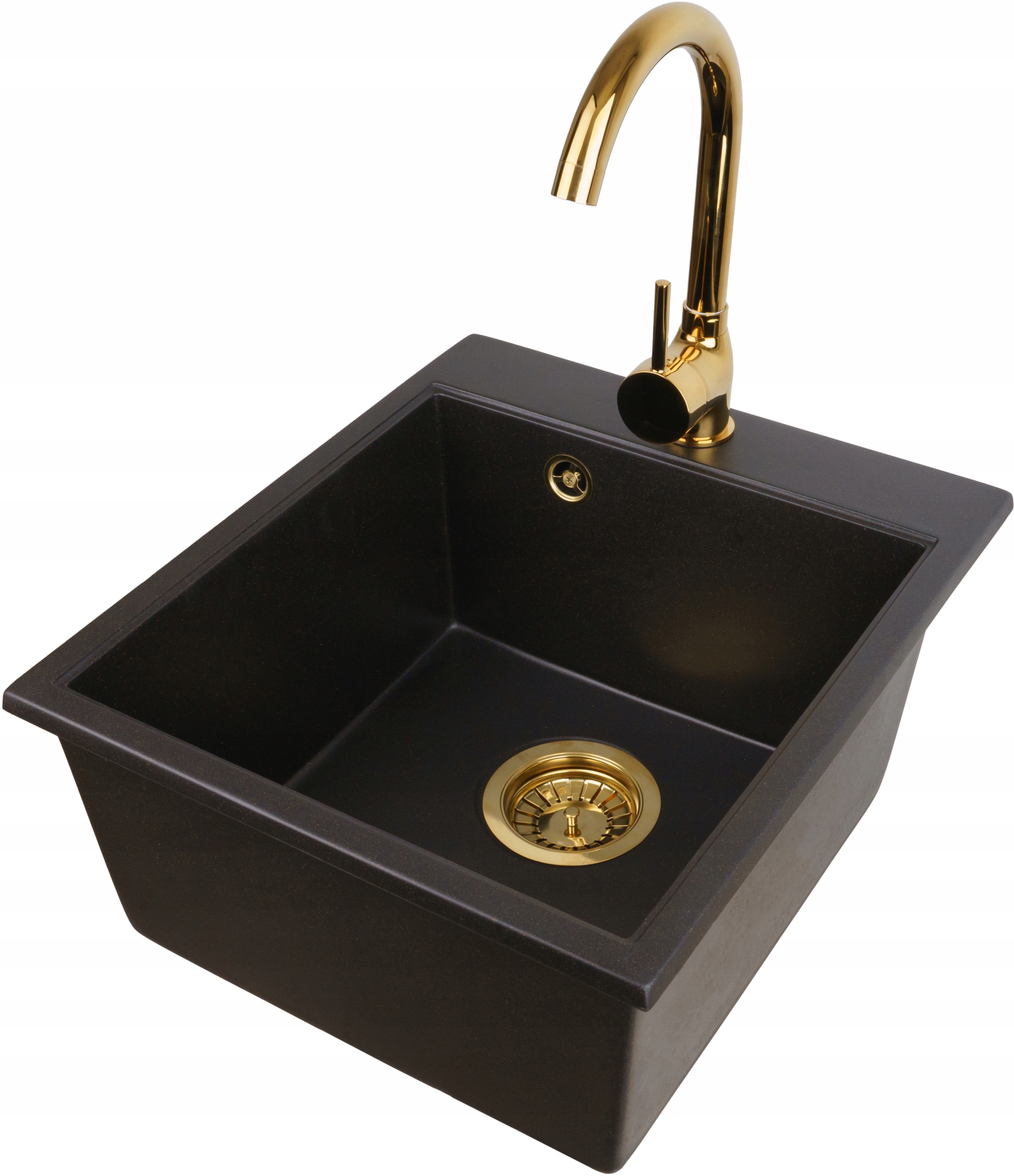 zlewozmywak granitowy czarny złoty metalik do szafki 40 cm złota bateria