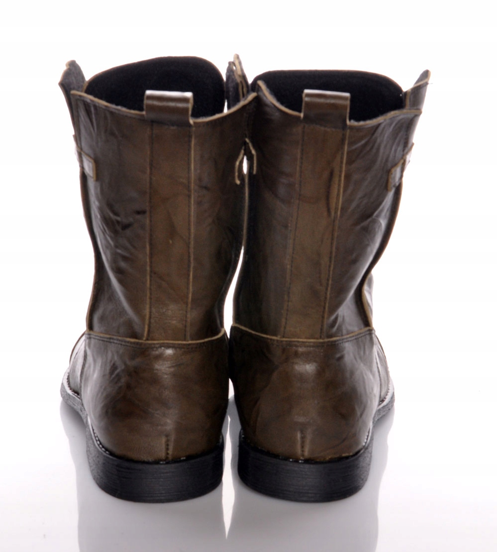 BUTY BULLET za kostkę SKÓRA MĘSKIE MORO OLIWKA CZARNE TRZEWIKI SZTYBLETY 45 Kolor zielony