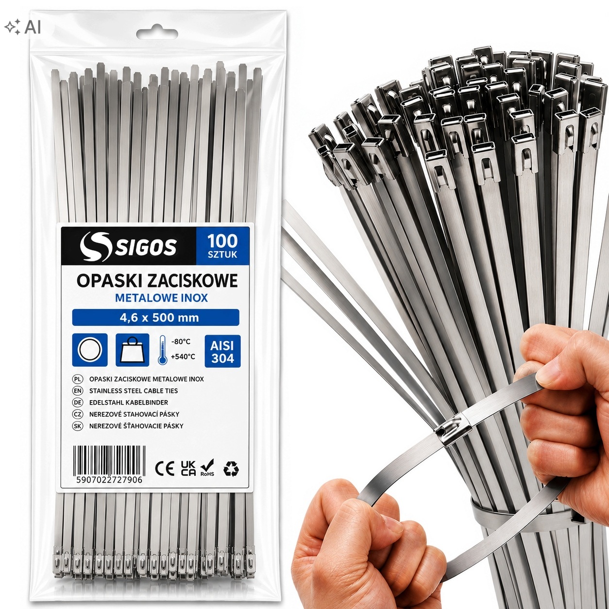 Opaski Zaciskowe Metalowe Ze Stali Nierdzewnej Aisi 304 4,6x500mm