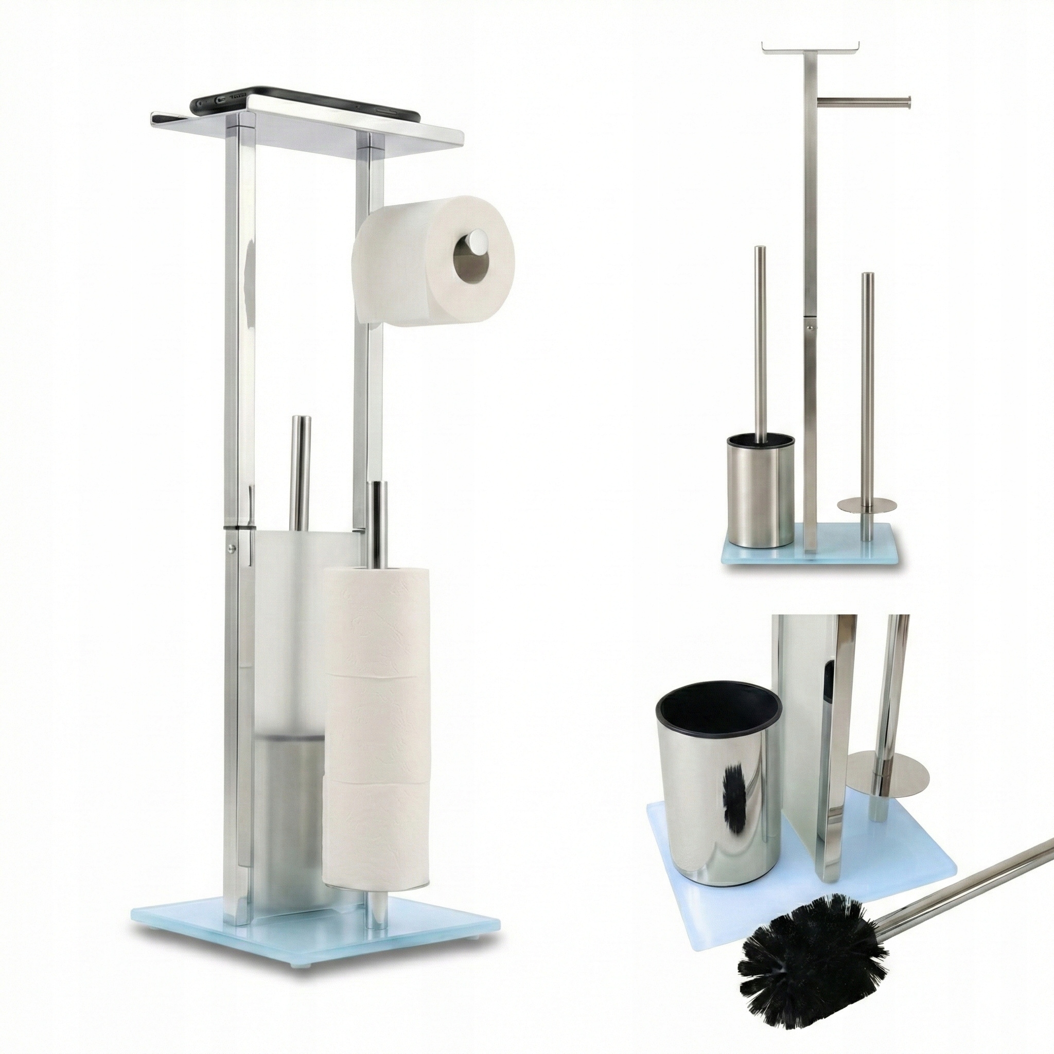 Stojan na toaletní papír a Wc štětku s poličkou na telefon Hylla, 65 cm