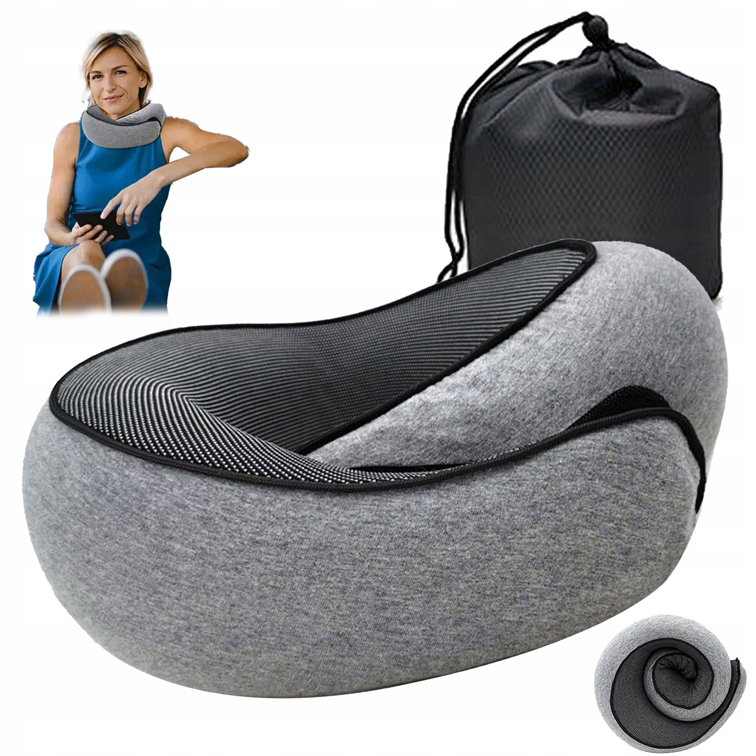 Poduszka Podróżna U Ergonomic Memory Foam Komfortowa Szara