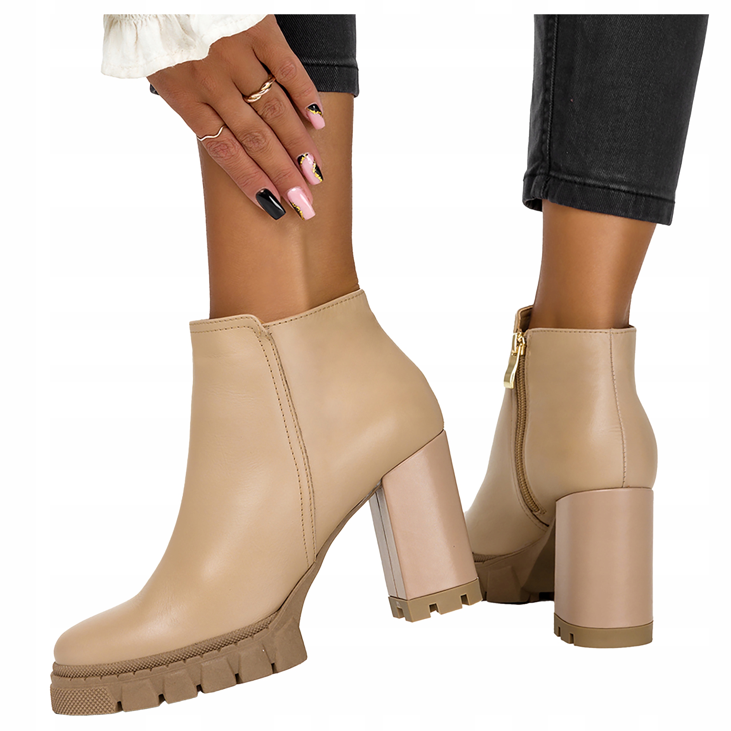 Dámské Kotníkové Boty Boty Na Podpatku Polská Kůže New r 40