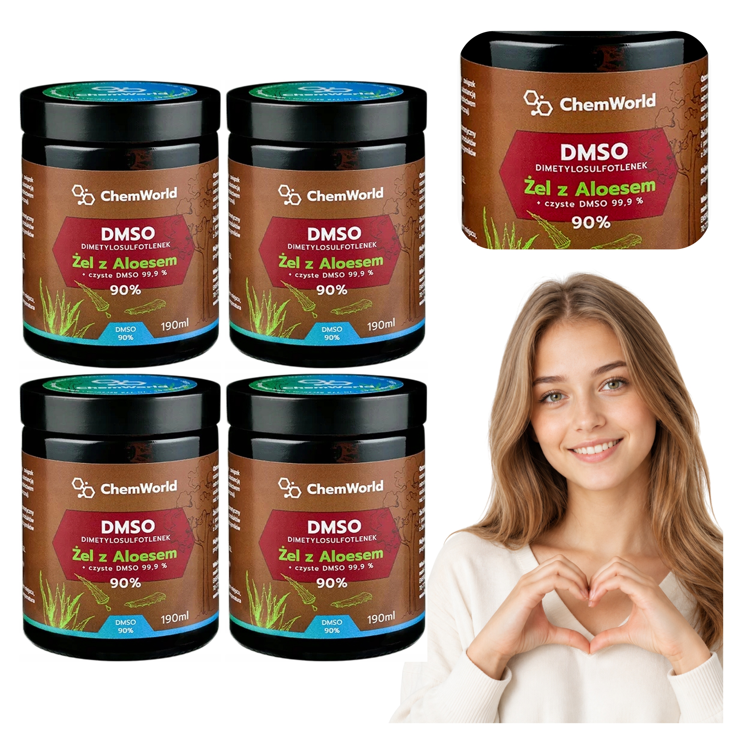 4x Żel Dmso 90% Chemworld Aloes Dimetylosulfotlenek 190 ml Aloe Vera Czda