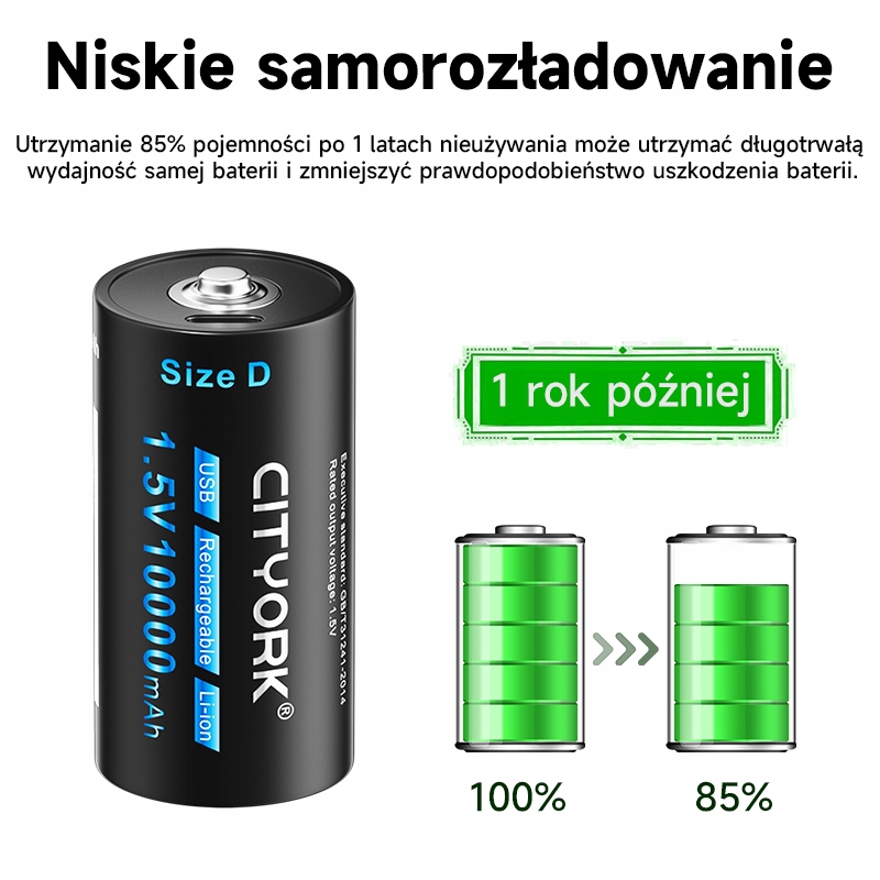 2 szt. Akumulator litowo-jonowy o rozmiarze 1,5 VD, ładujący USB C, ogniwo LR20 Pojemność 4054 mAh