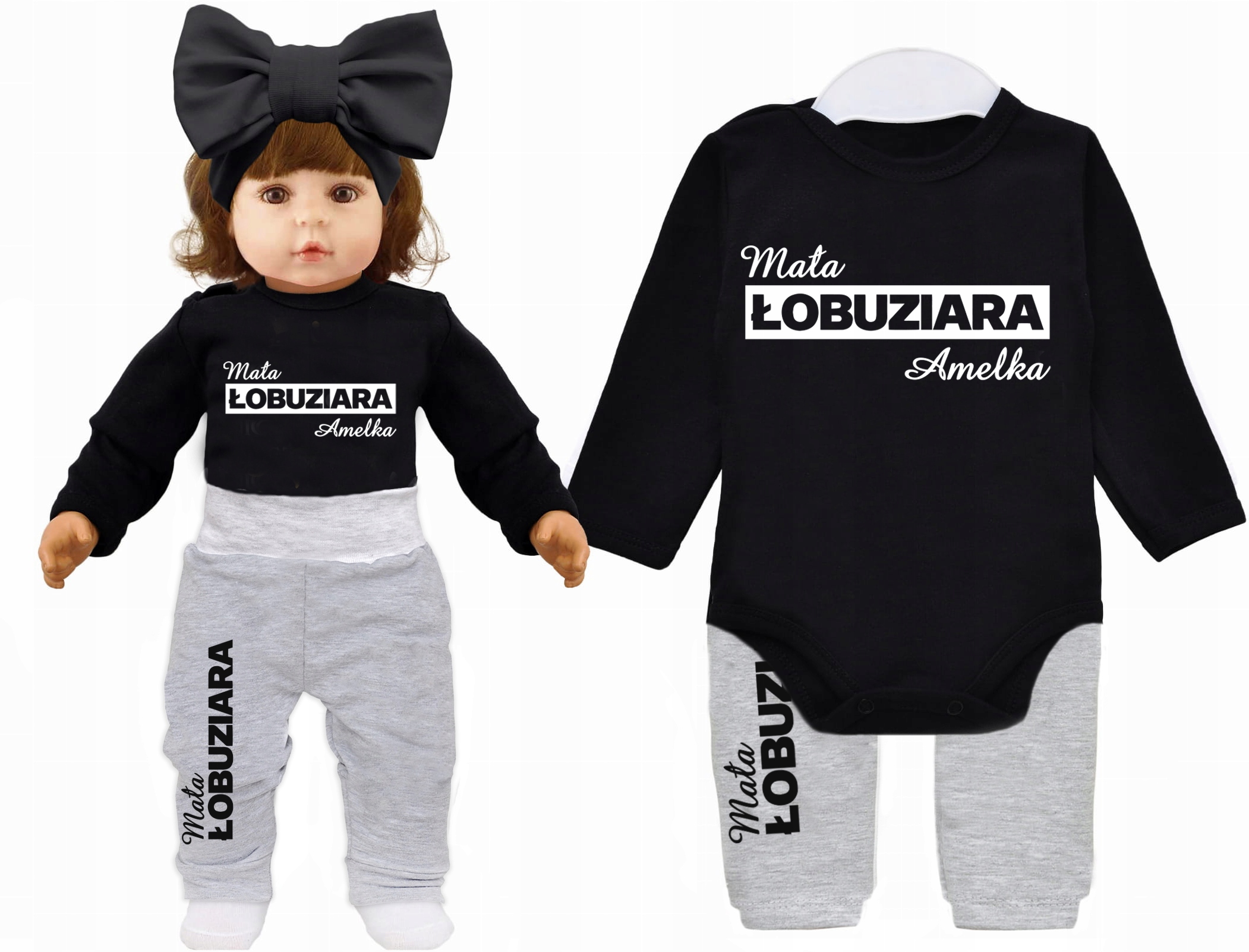 Komplet body spodnie Mała ŁOBUZIARA IMIĘ 92