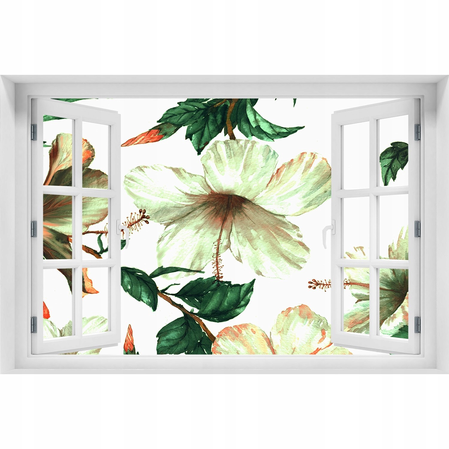 

Naklejka Samoprzylepna 3D Okno Kwiaty hibiskusa