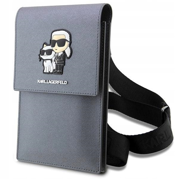 Kabelka Karl Lagerfeld Saffiano Karl&Choupette stříbrná