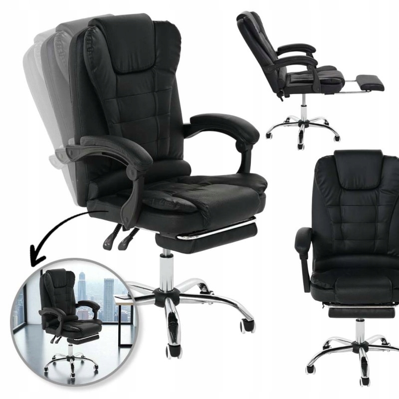 Otočná kancelárska stolička Boss s podnožkou čierna eko Koža KO22CZ