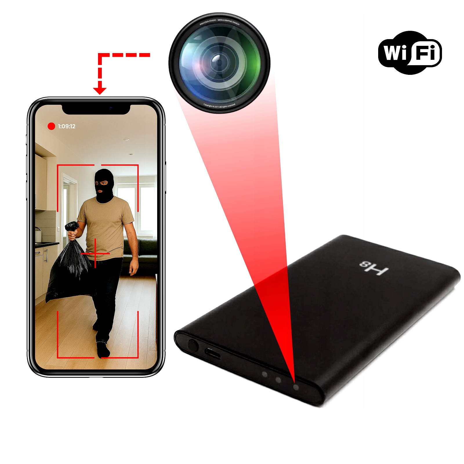 Skrytá Špionážní Kamera V Mini Wifi Powerbance, Senzor Pohybu Full Hd