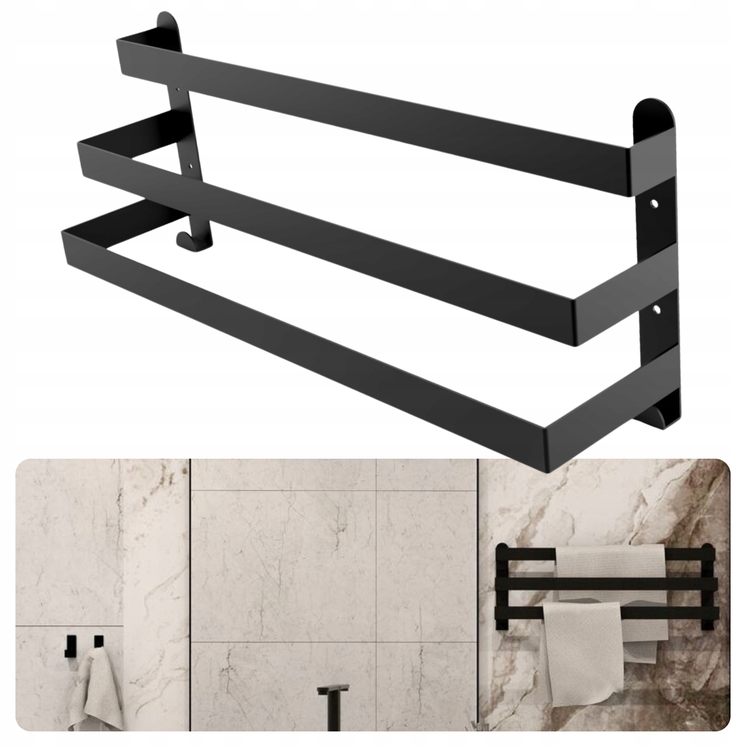 Velký Věšák Na Ručníky Trio Držák Černý Koupelna 3 Úrovně Loftová Černá