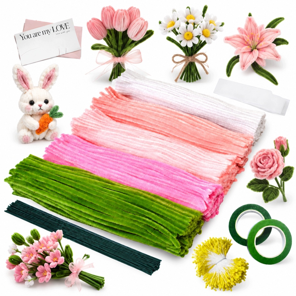 Čističe Trubek 500 Ks Žinylkové Diy Sada Květiny Kytice Ruční Práce