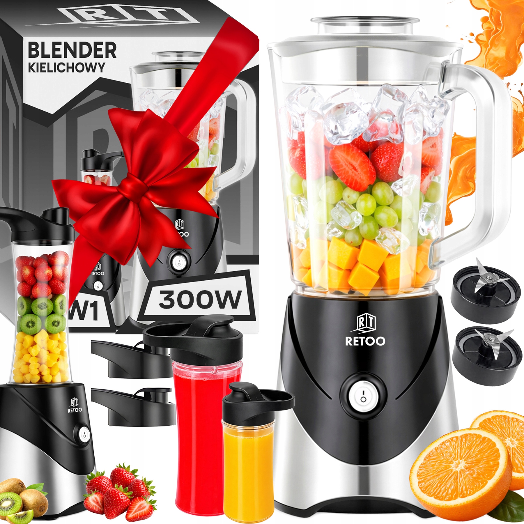Blender Kielichowy 10w1 Do Smoothie Koktajli 1,2L 2 Bidony 300W Stal Inox