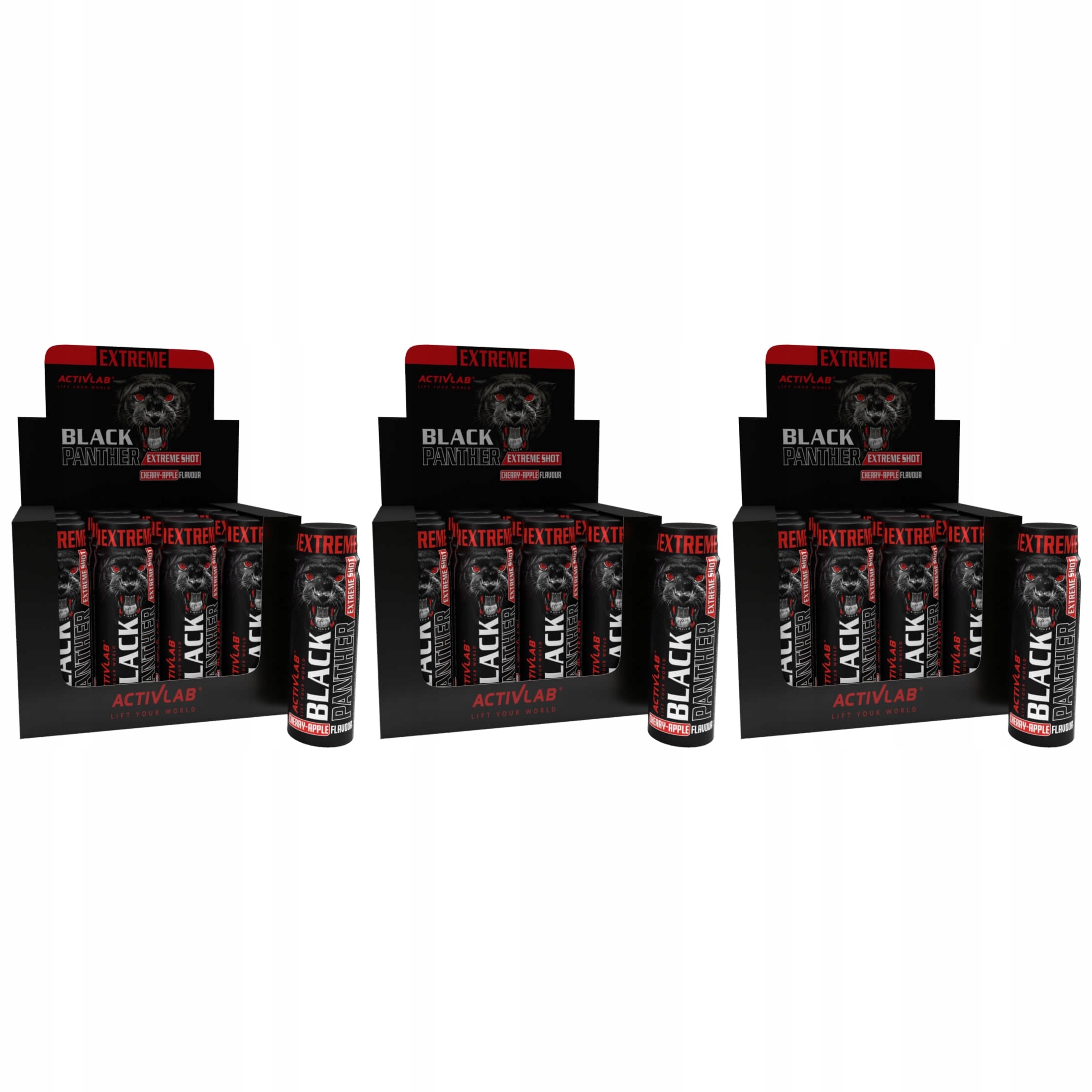 3x předtréninkový Booster Extreme Shot 12x80 ml Black Panther Kofein Activ