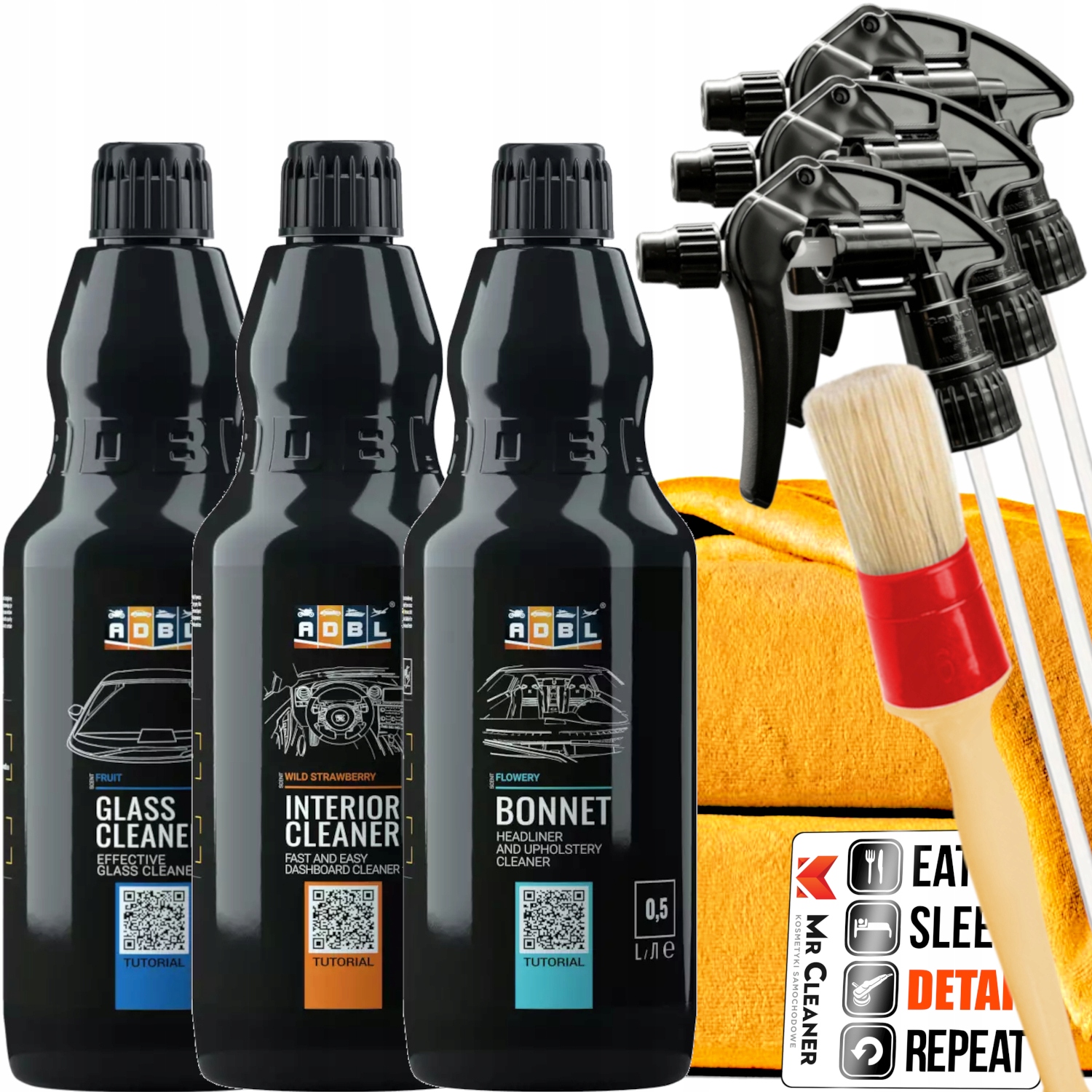 ADBL ZESTAW KOSMETYKÓW DO WNĘTRZA AUTA PREZENT URODZINY CZYSZCZENIE 3x500ml