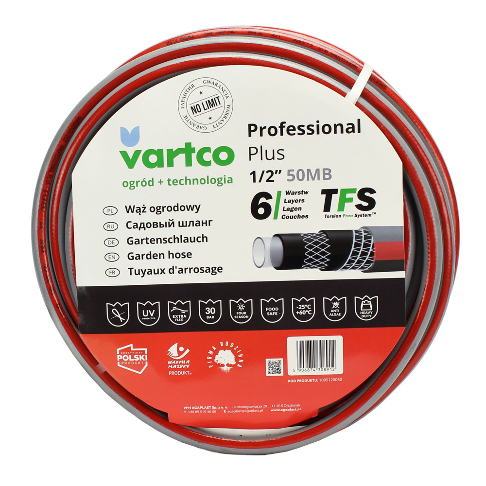 

Vartco Professional+ Wąż ogrodowy 6 warstw 50m 1/2