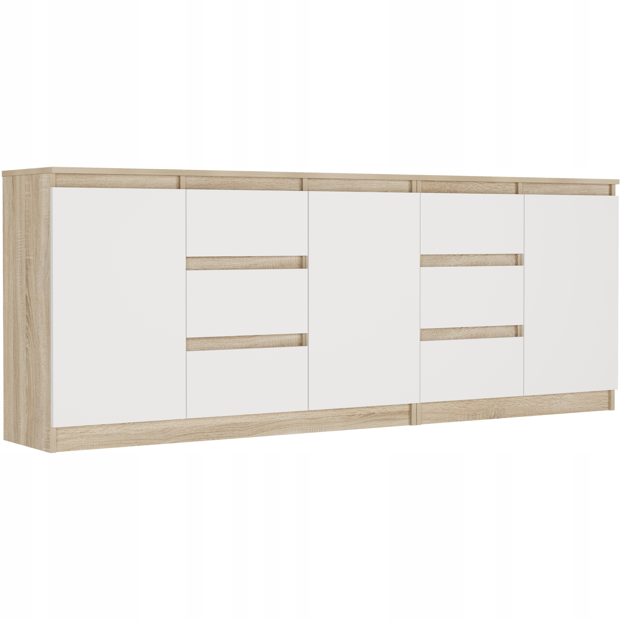 Komoda set 200 cm skříňka 6 zásuvek 3 dvířka velká do obývacího pokoje sonoma mix bílá