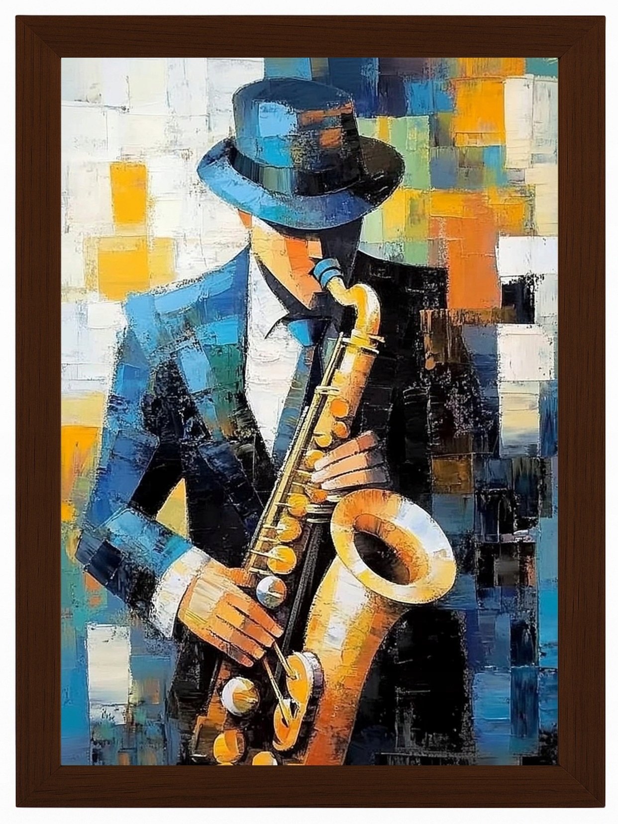 Plakát Rámeček Dřevo Kubismus Olej Portrét Hudebník Jazz Saxofon 70x100