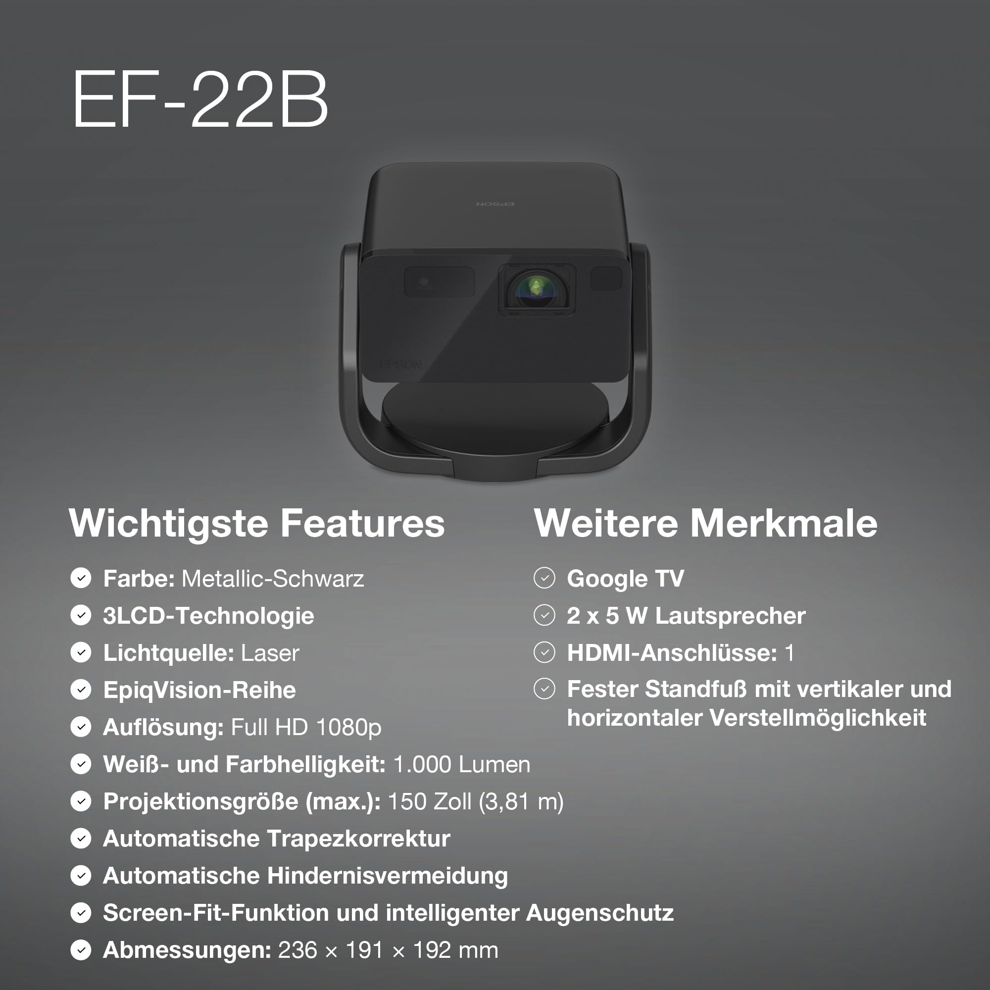 EPSON EpiqVision EF22B Mini Projektor Full HD 3LCD 1000 Lumen Bluetooth TV — miniatura 7