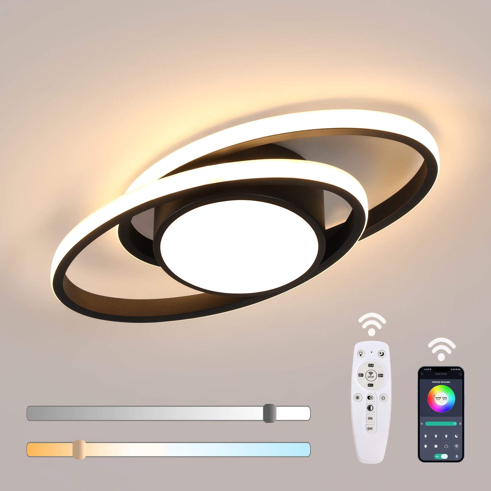 Lampa Sufitowa Led Plafon Wisząca Czarna Nowoczesna Ściemnialna Pilot 39W