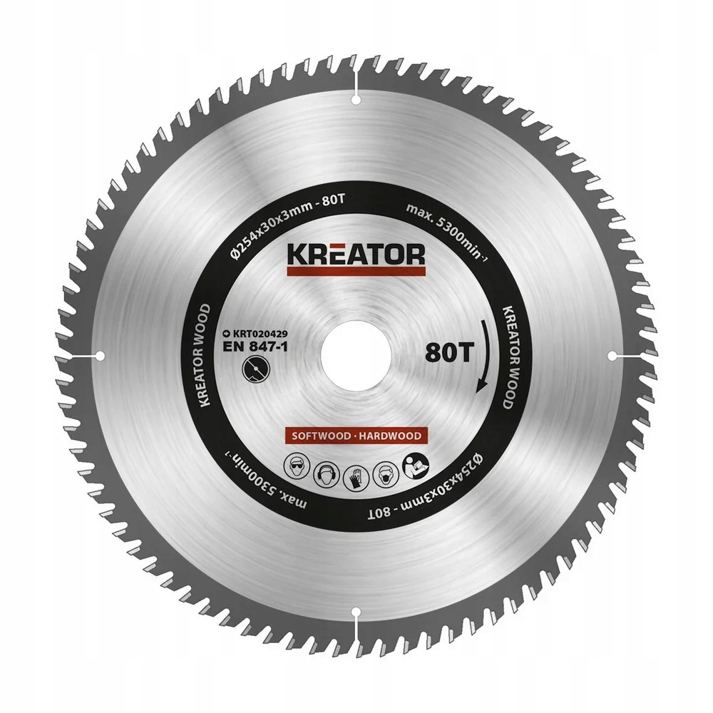 Kreator KRT020429 Pilový kotouč na dřevo 254mm, 80T