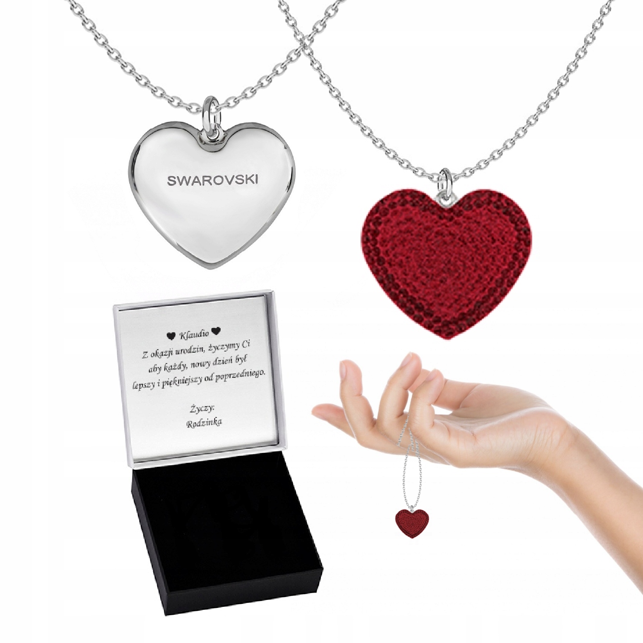 Stříbrný náhrdelník s křišťálovým srdcem Červený Dárek Den Žen 925
